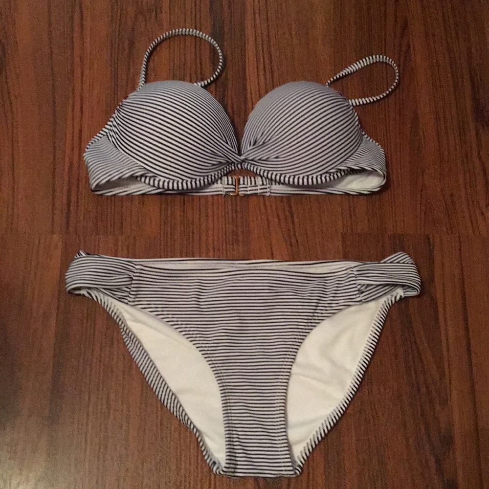 Navy Blue and White striped Bikini